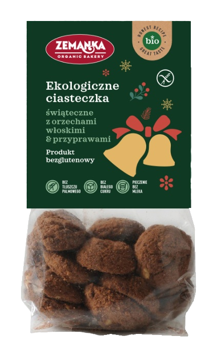 CIASTKA ŚWIĄTECZNE Z ORZECHAMI WŁOSKIMI I PRZYPRAWAMI KORZENNYMI BEZGLUTENOWE BIO 100 g - ZEMANKA (PRODUKT SEZONOWY)