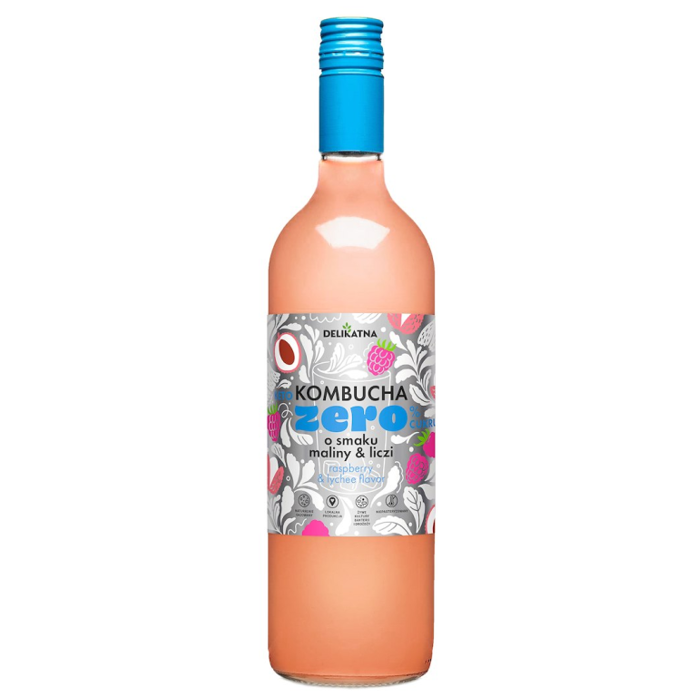 KOMBUCHA O SMAKU MALINY I LICZI ZERO % CUKRU 750 ml - DELIKATNA