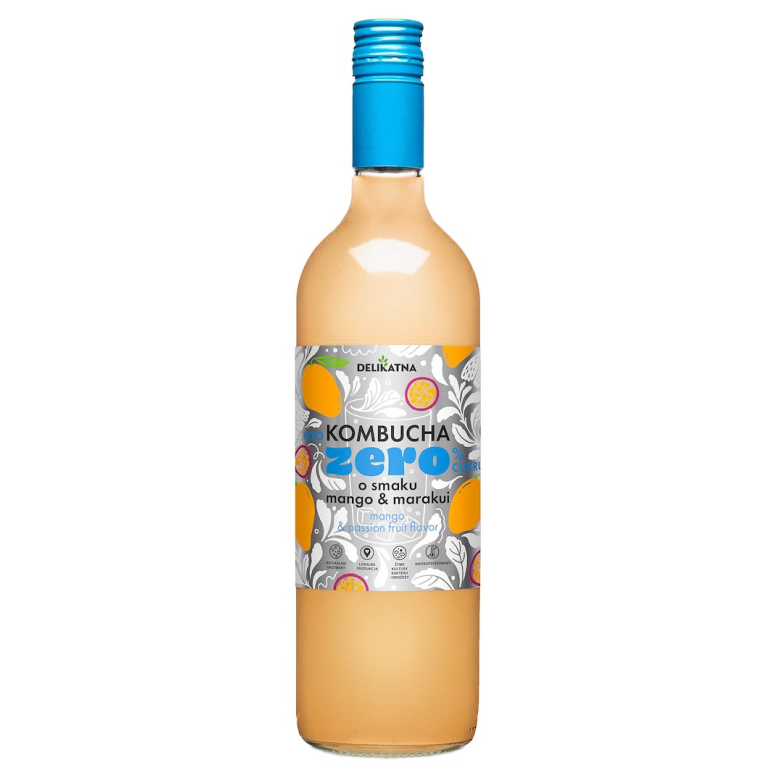 KOMBUCHA O SMAKU MANGO I MARAKUI ZERO % CUKRU 750 ml - DELIKATNA