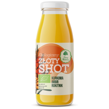 SHOT ZŁOTY NA ODPORNOŚĆ KURKUMA - IMBIR - ROKITNIK BIO 250 ml - DARY NATURY