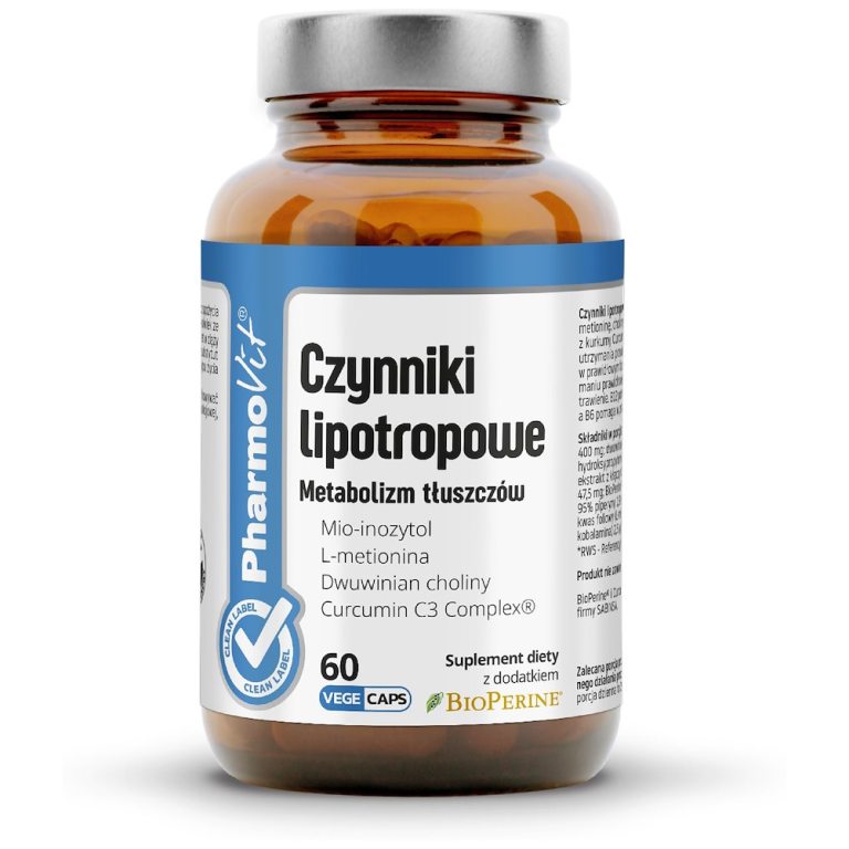 KAPSUŁKI NA METABOLIZM TŁUSZCZÓW (CZYNNIKI LIPOTROPOWE) BEZGLUTENOWE 60 szt. - PHARMOVIT (CLEAN LABEL)