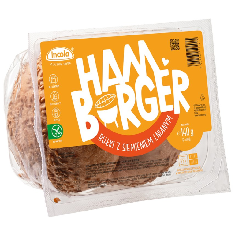 BUŁKI DO HAMBURGERÓW Z SIEMIENIEM LNIANYM BEZGLUTENOWE (2 szt.) 140 g - INCOLA