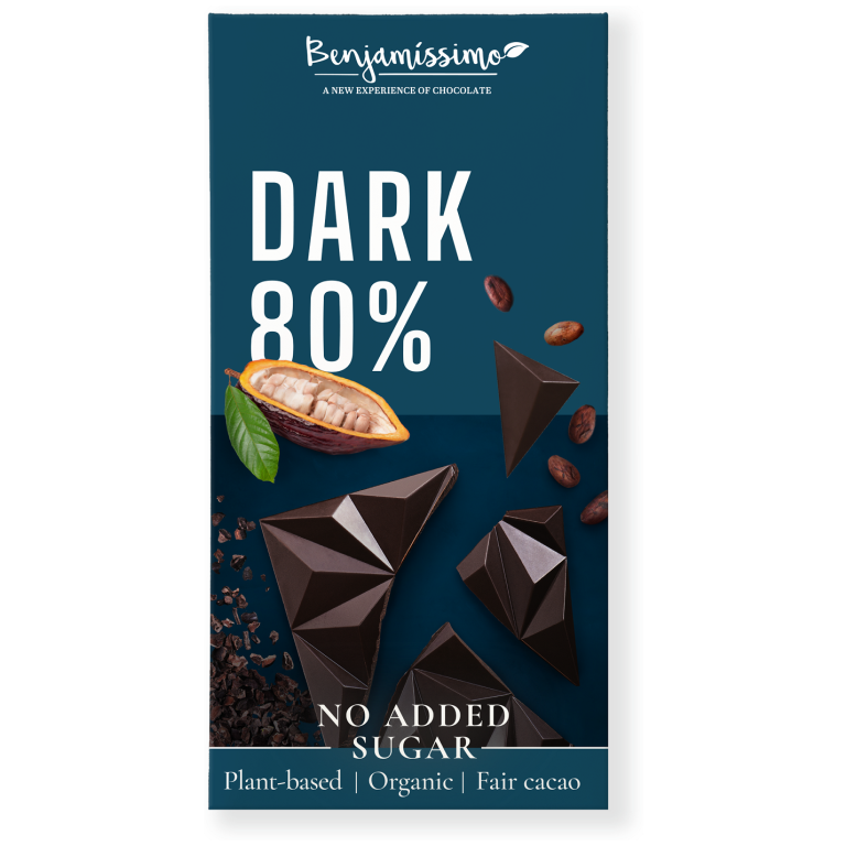 CZEKOLADA GORZKA 80 % BEZ DODATKU CUKRÓW BEZGLUTENOWA BIO 60 g - BENJAMISSIMO