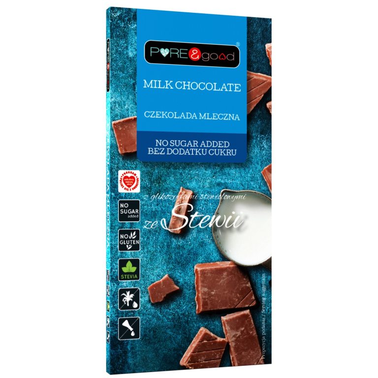 CZEKOLADA MLECZNA ZE STEWIĄ BEZ DODATKU CUKRÓW BEZGLUTENOWA 100 g - PURE&GOOD