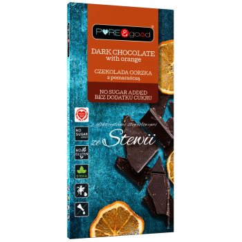 CZEKOLADA GORZKA Z POMARAŃCZĄ ZE STEWIĄ BEZ DODATKU CUKRÓW BEZGLUTENOWA 125 g - PURE&GOOD