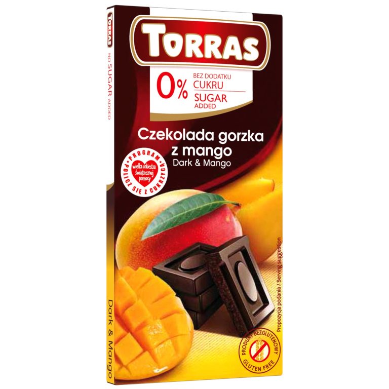 CZEKOLADA GORZKA Z MANGO BEZ DODATKU CUKRÓW BEZGLUTENOWA 75 g - TORRAS