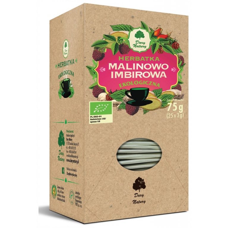 HERBATKA MALINOWO - IMBIROWA BIO (25 x 3 g) 75 g - DARY NATURY