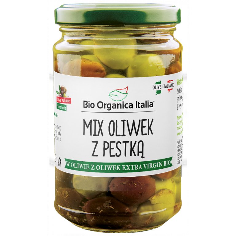 OLIWKI MIX Z PESTKĄ W OLIWIE Z OLIWEK EXTRA VIRGIN BIO 280 g (SŁOIK) - BIO ORGANICA ITALIA