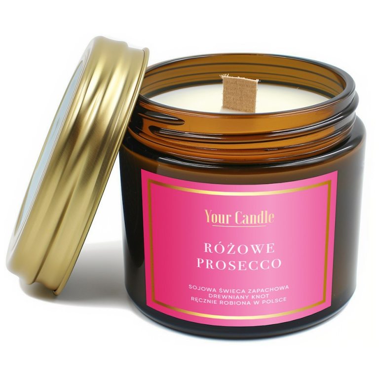 ŚWIECA SOJOWA ZAPACHOWA Z DREWNIANYM KNOTEM RÓŻOWE PROSECCO 120 ml - YOUR CANDLE