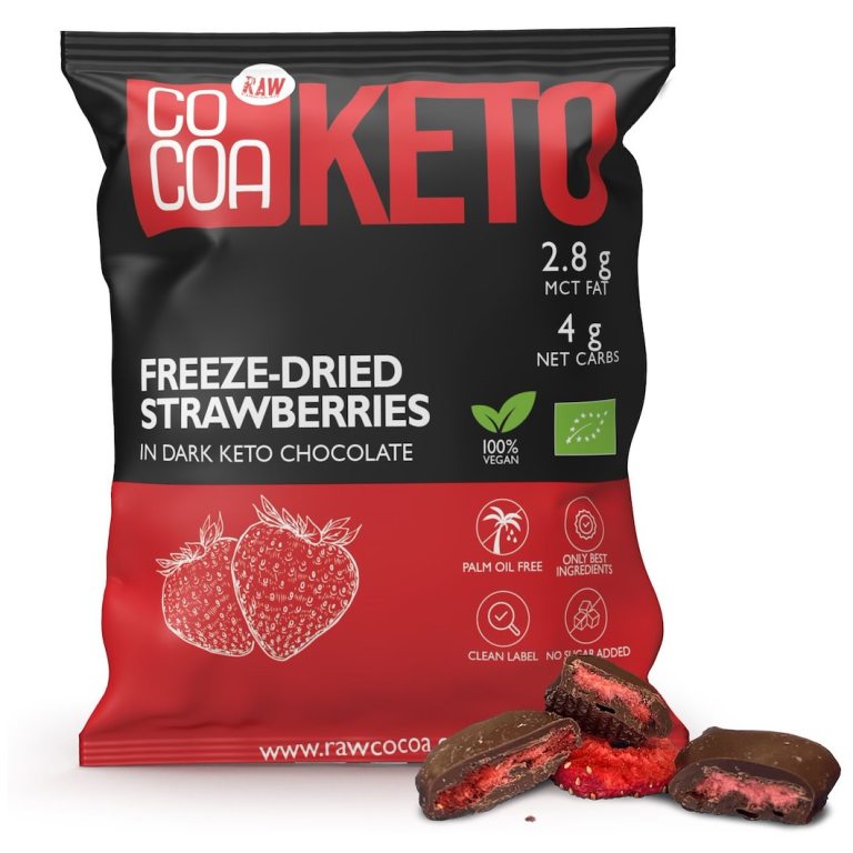 TRUSKAWKI W CZEKOLADZIE CIEMNEJ BEZ DODATKU CUKRÓW KETO BIO 40 g - COCOA