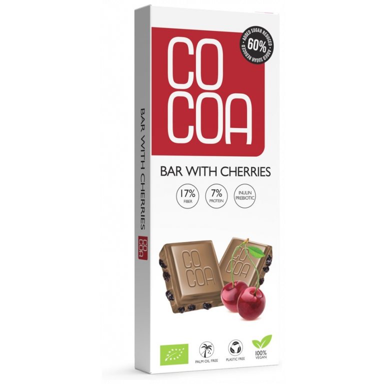 TABLICZKA Z WIŚNIAMI 60 % MNIEJ CUKRU BIO 40 g - COCOA