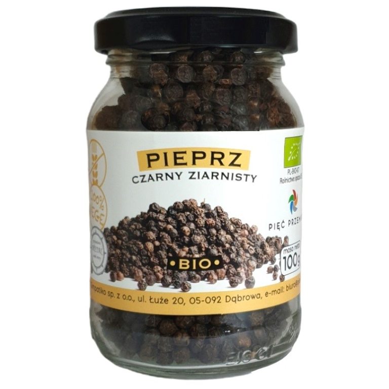 PIEPRZ CZARNY ZIARNISTY BEZGLUTENOWY BIO 100 g - PIĘĆ PRZEMIAN