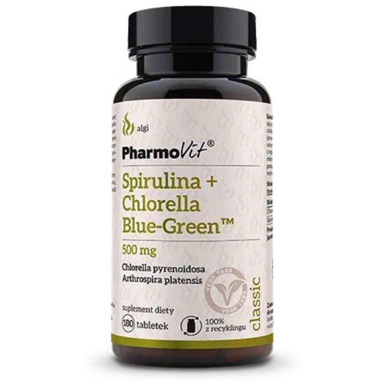 SPIRULINA + CHLORELLA BLUE-GREEN BEZGLUTENOWA 180 TABLETEK - PHARMOVIT (CLASSIC)