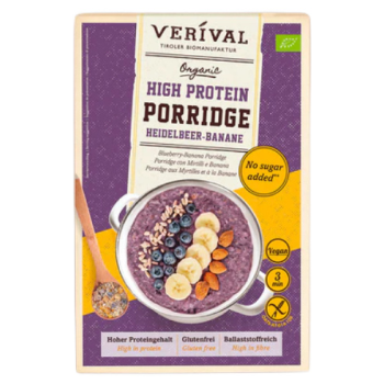 OWSIANKA PROTEINOWA Z BORÓWKĄ I BANANEM BEZ DODATKU CUKRÓW BEZGLUTENOWA BIO 350 g - VERIVAL
