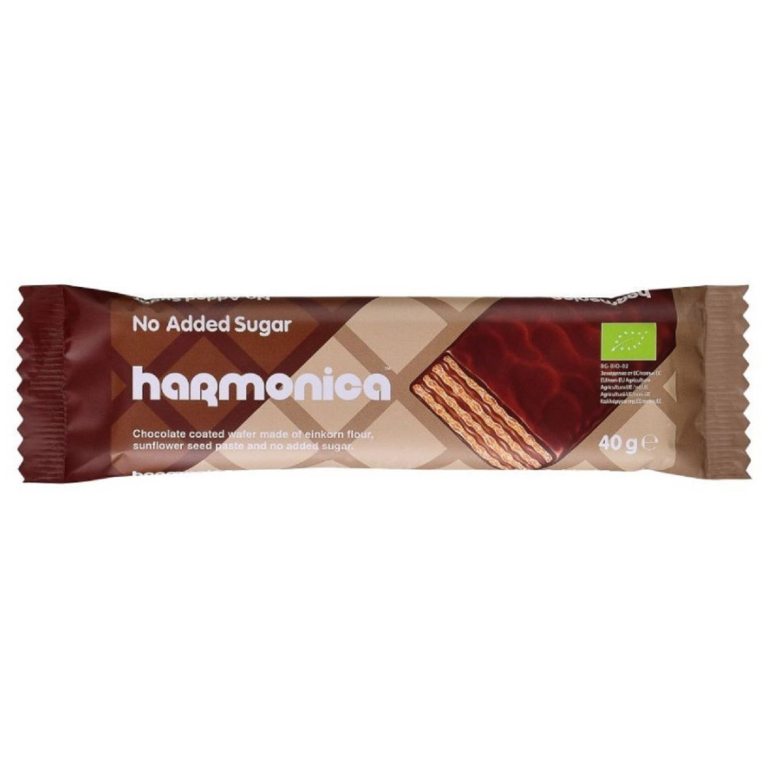 WAFELEK Z SAMOPSZY Z KREMEM MLECZNO - KAKAOWYM W POLEWIE Z MLECZNEJ CZEKOLADY BEZ DODATKU CUKRÓW BIO 40 g - HARMONICA