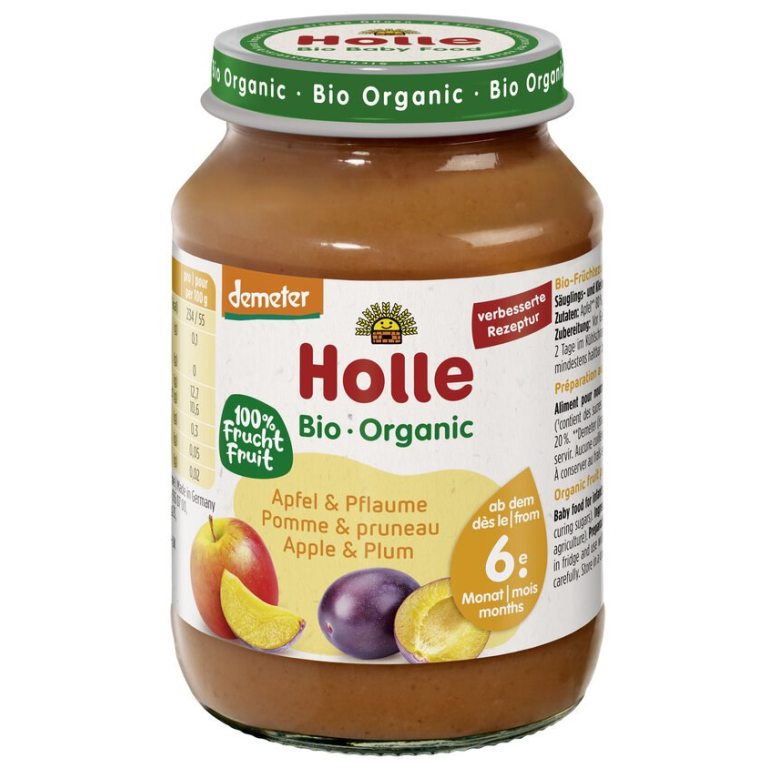 JABŁKO - ŚLIWKA BEZ DODATKU CUKRÓW BEZGLUTENOWE OD 6 MIESIĄCA DEMETER BIO 190 g (SŁOIK) - HOLLE