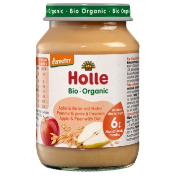 JABŁKO - GRUSZKA Z OWSEM BEZ DODATKU CUKRÓW OD 6 MIESIĄCA DEMETER BIO 190 g (SŁOIK) - HOLLE