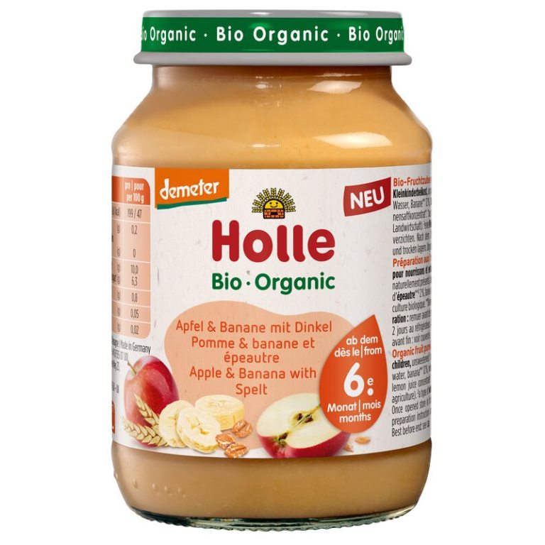 JABŁKO - BANAN Z ORKISZEM BEZ DODATKU CUKRÓW OD 6 MIESIĄCA DEMETER BIO 190 g (SŁOIK) - HOLLE