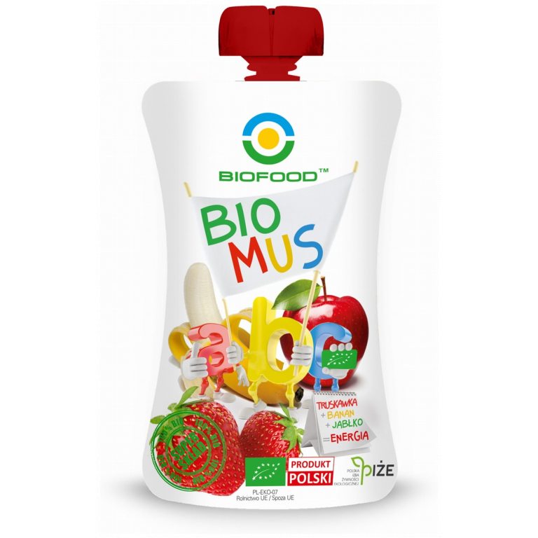 MUS TRUSKAWKOWO - BANANOWO - JABŁKOWY BEZGLUTENOWY BIO 90 g - BIO FOOD