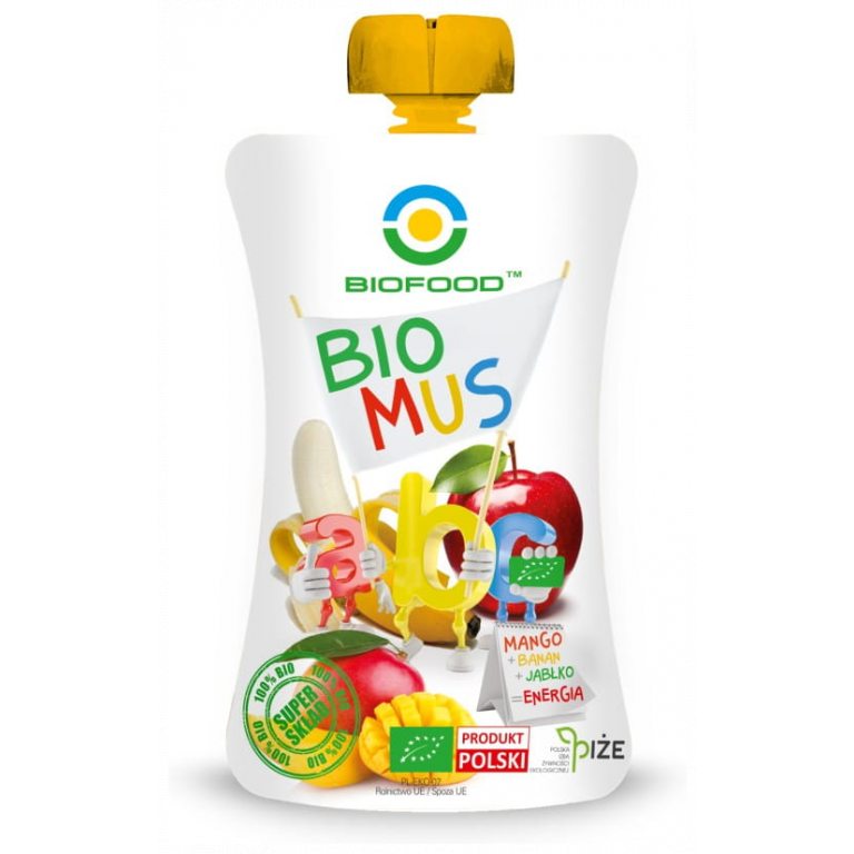 MUS MANGO - BANANOWO - JABŁKOWY BEZGLUTENOWY BIO 120 g - BIO FOOD