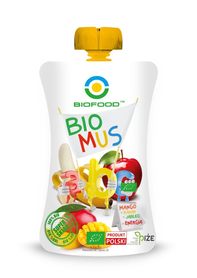 MUS MANGO - BANANOWO - JABŁKOWY BEZGLUTENOWY BIO 120 g - BIO FOOD