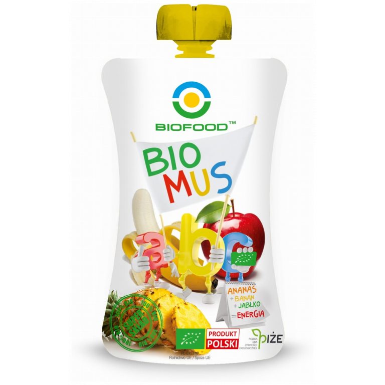 MUS ANANASOWO - BANANOWO - JABŁKOWY BEZGLUTENOWY BIO 120 g - BIO FOOD