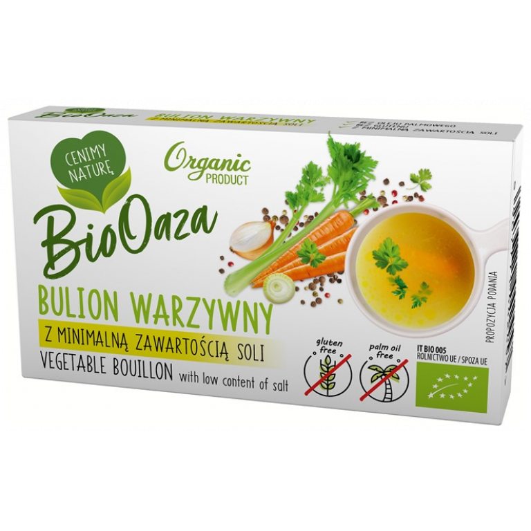 BULION - KOSTKI WARZYWNE Z NISKĄ ZAWARTOŚCIĄ SOLI BEZGLUTENOWE BIO (6 x 10 g) 60 g - BIOOAZA