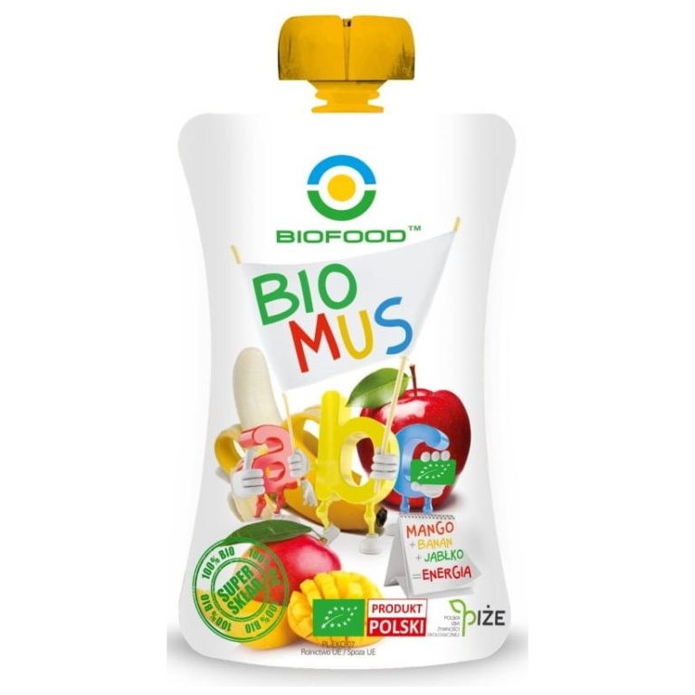 MUS MANGO - BANAN - JABŁKO BEZGLUTENOWY BIO 120 g - BIOFOOD