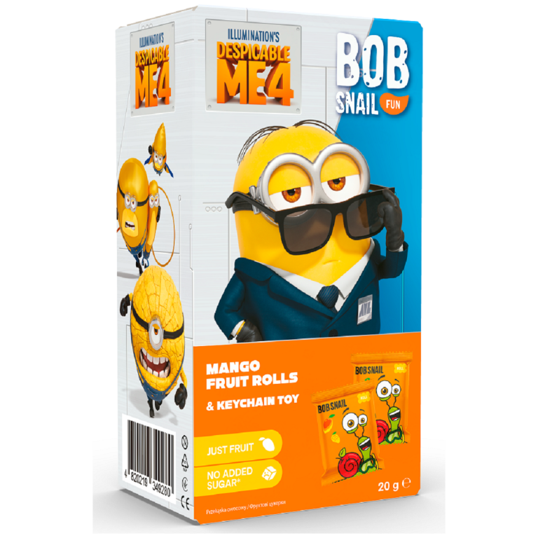 PRZEKĄSKA EAT & PLAY MANGO Z BRELOKIEM MINIONKI BEZGLUTENOWA 20 g - BOB SNAIL