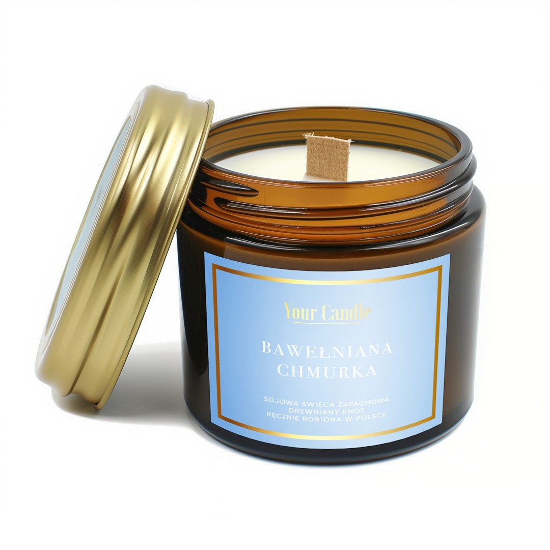 ŚWIECA SOJOWA ZAPACHOWA Z DREWNIANYM KNOTEM BAWEŁNIANA CHMURKA 120 ml - YOUR CANDLE