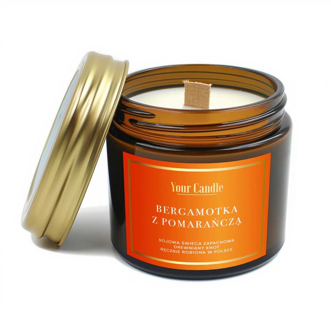 ŚWIECA SOJOWA ZAPACHOWA Z DREWNIANYM KNOTEM BERGAMOTKA Z POMARAŃCZĄ 120 ml - YOUR CANDLE