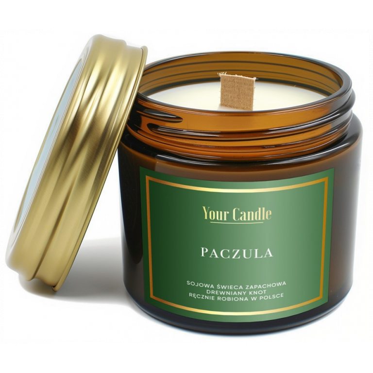 ŚWIECA SOJOWA ZAPACHOWA Z DREWNIANYM KNOTEM PACZULA 120 ml - YOUR CANDLE