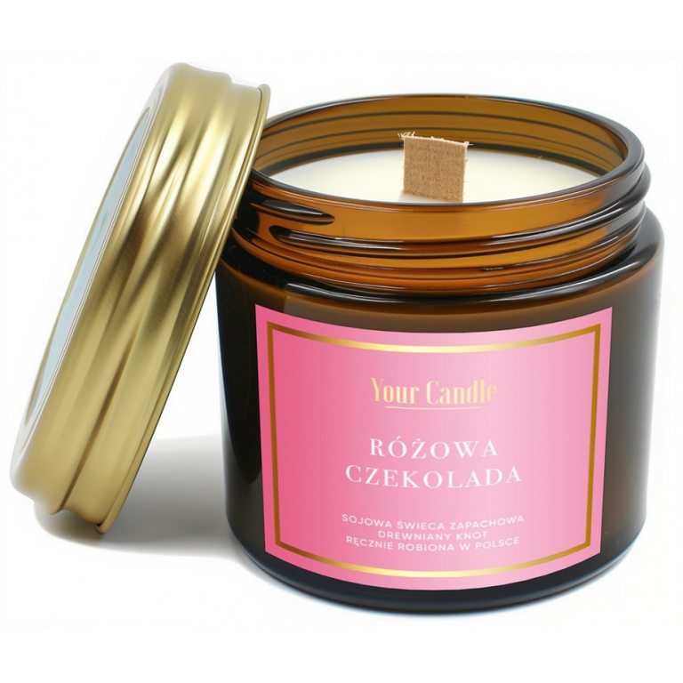 ŚWIECA SOJOWA ZAPACHOWA Z DREWNIANYM KNOTEM RÓŻOWA CZEKOLADA 120 ml - YOUR CANDLE