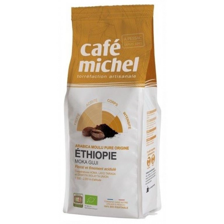 KAWA MIELONA ARABICA 100 % MOKA GUJI ETIOPIA FAIR TRADE BIO 250 g - CAFE MICHEL