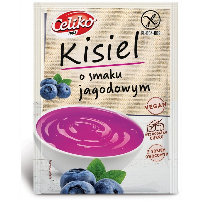 KISIEL O SMAKU JAGODOWYM BEZ DODATKU CUKRU BEZGLUTENOWY 40 g - CELIKO