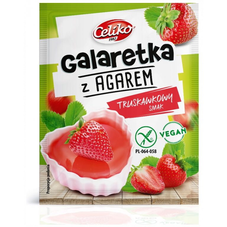 GALARETKA Z AGAREM O SMAKU TRUSKAWKOWYM BEZGLUTENOWA 45 g - CELIKO