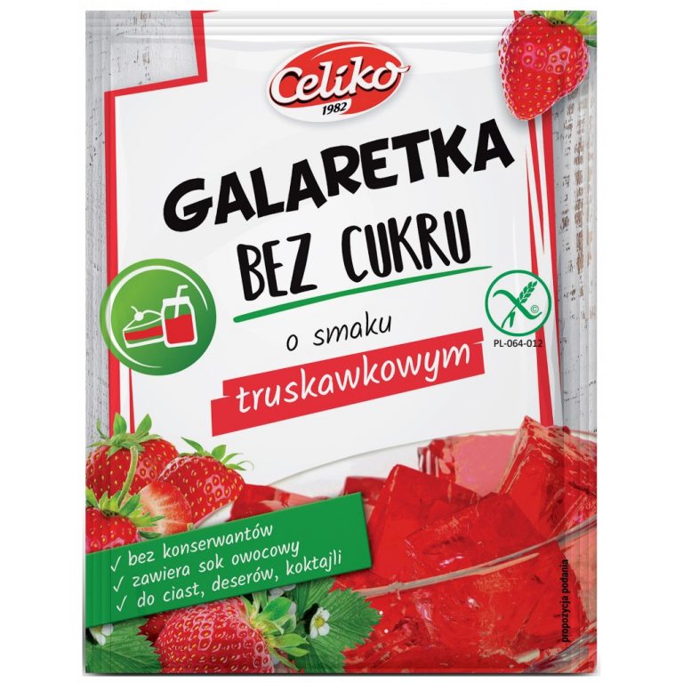 GALARETKA BEZ CUKRU O SMAKU TRUSKAWKOWYM BEZGLUTENOWA 14 g - CELIKO