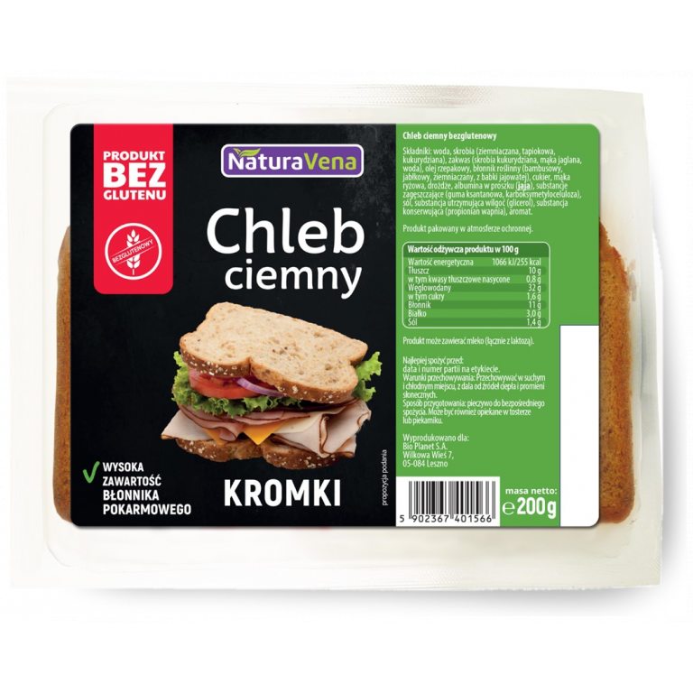 CHLEB CIEMNY BEZGLUTENOWY 200 g - NATURAVENA