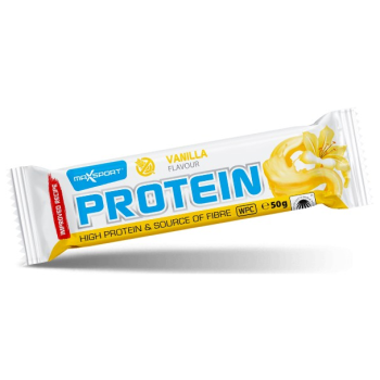 BATON PROTEINOWY O SMAKU WANILIOWYM W BIAŁEJ POLEWIE BEZGLUTENOWY 50 g - MAXSPORT