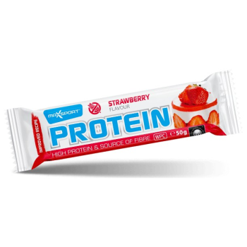 BATON PROTEINOWY O SMAKU TRUSKAWKOWYM W BIAŁEJ POLEWIE BEZGLUTENOWY 50 g - MAXSPORT