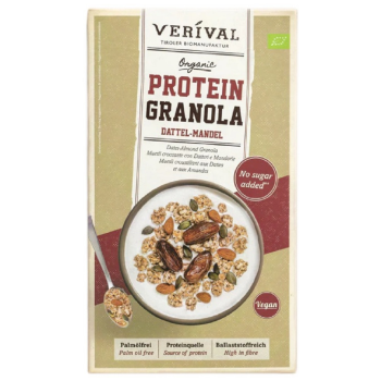 GRANOLA PROTEINOWA Z DAKTYLAMI I MIGDAŁAMI BEZ DODATKU CUKRÓW BIO 325 g - VERIVAL