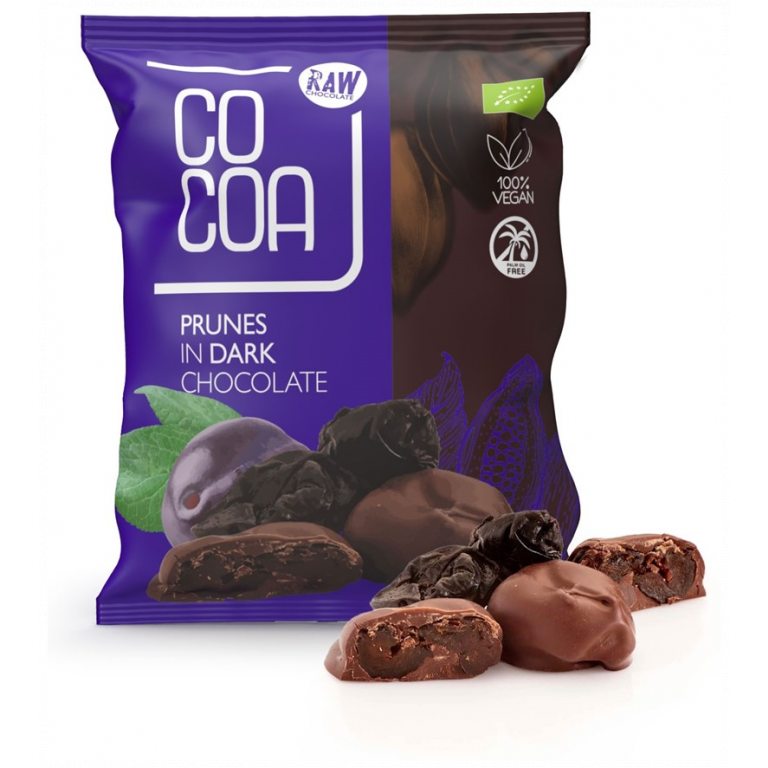 ŚLIWKI KALIFORNIJSKIE W CZEKOLADZIE CIEMNEJ BIO 70 g - COCOA