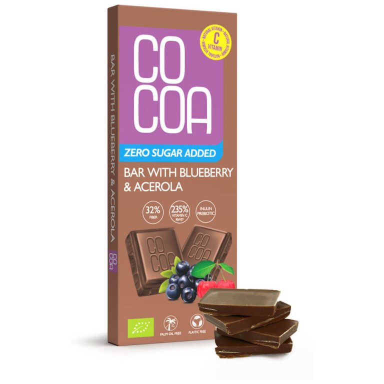 CZEKOLADA JAGODOWA Z WITAMINĄ C Z ACEROLI BEZ DODATKU CUKRÓW BIO 40 g - COCOA