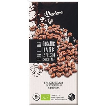 CZEKOLADA GORZKA Z KRUSZONYMI ZIARNAMI KAWY ESPRESSO BIO 100 g - MEYBONA