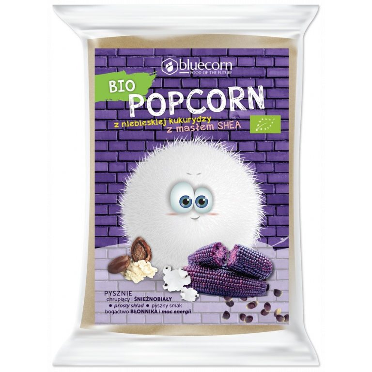 POPCORN Z NIEBIESKIEJ KUKURYDZY Z SHEA I SOLĄ DO PRZYGOTOWANIA W MIKROFALÓWCE BEZGLUTENOWY BIO 100 g - BLUECORN