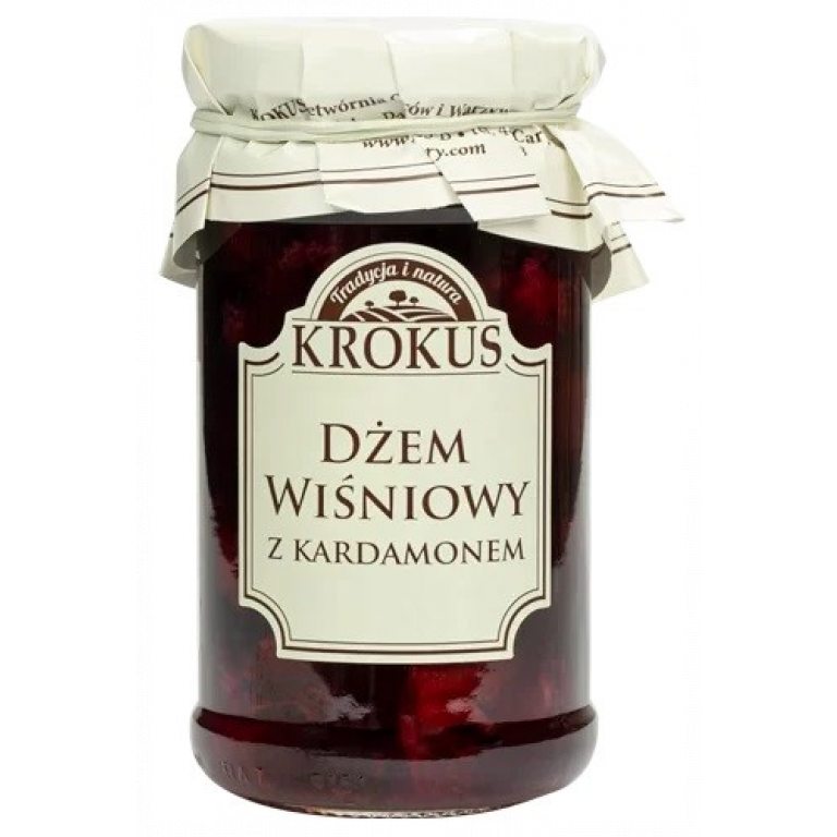 DŻEM WIŚNIOWY Z KARDAMONEM O OBNIŻONEJ ZAWARTOŚCI CUKRU BEZGLUTENOWY 235 g - KROKUS