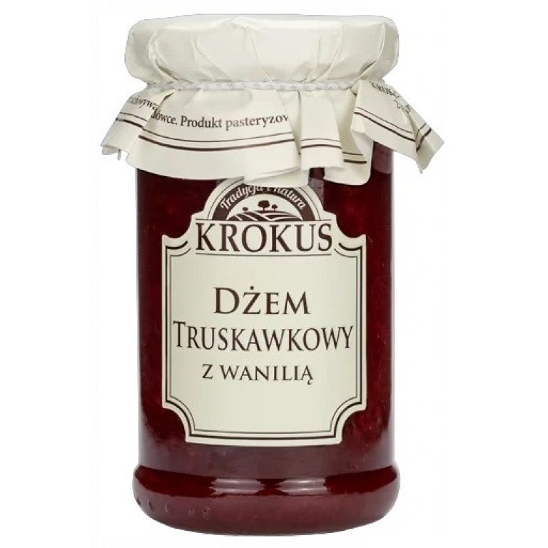 DŻEM TRUSKAWKOWY Z WANILIĄ O OBNIŻONEJ ZAWARTOŚCI CUKRU BEZGLUTENOWY 235 g - KROKUS