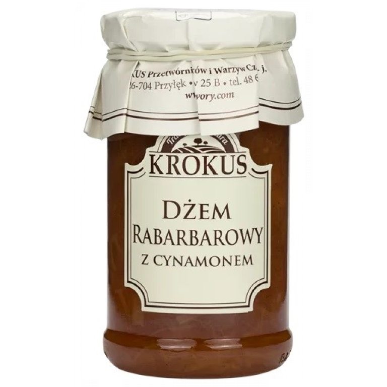 DŻEM RABARBAROWY Z CYNAMONEM O OBNIŻONEJ ZAWARTOŚCI CUKRU BEZGLUTENOWY 235 g - KROKUS