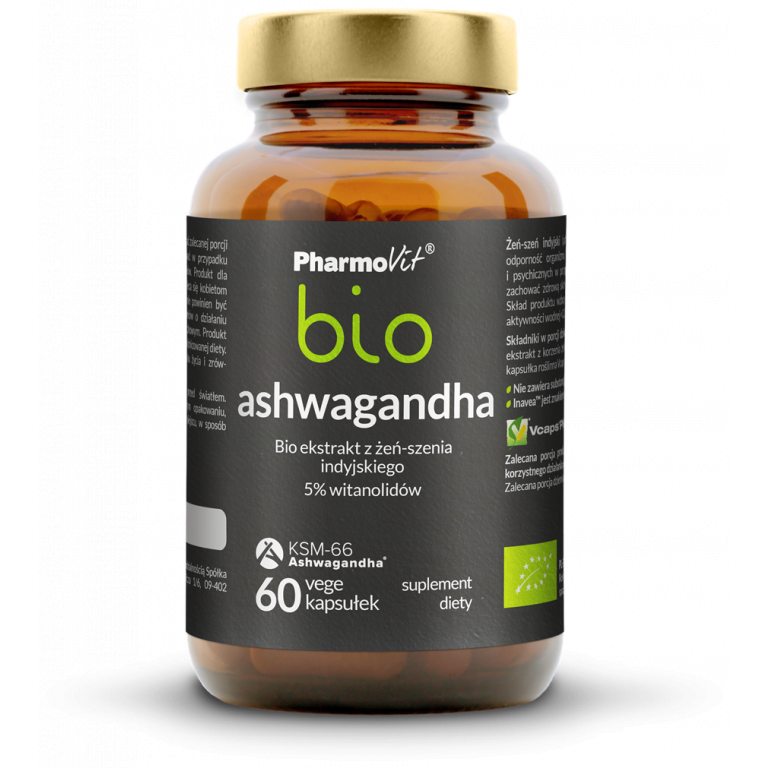 ASHWAGANDHA EKSTRAKT (250 mg) BEZGLUTENOWY BIO 60 KAPSUŁEK - PHARMOVIT