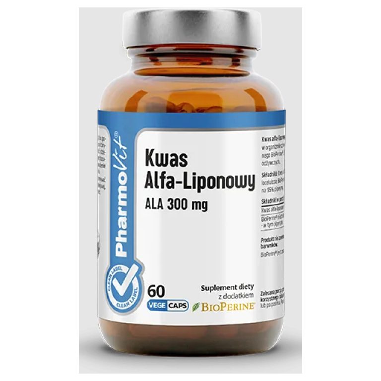 KWAS ALFA-LIPONOWY ALA (300 mg) BEZGLUTENOWY 60 KAPSUŁEK - PHARMOVIT (CLEAN LABEL)